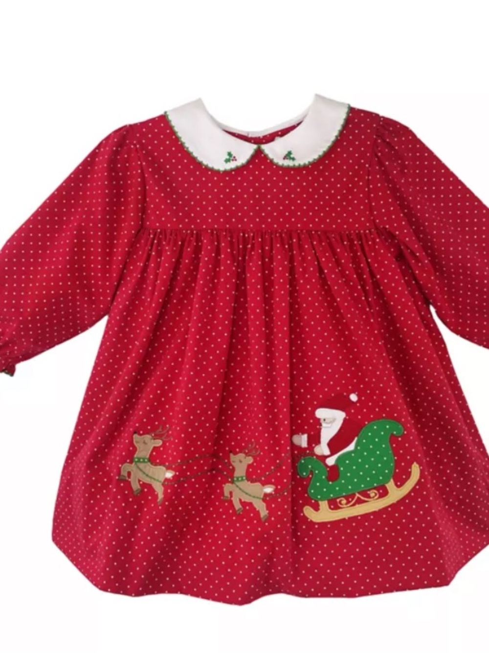 Petit Ami Red Polka Dot Christmas Dress with Santa Appliqué